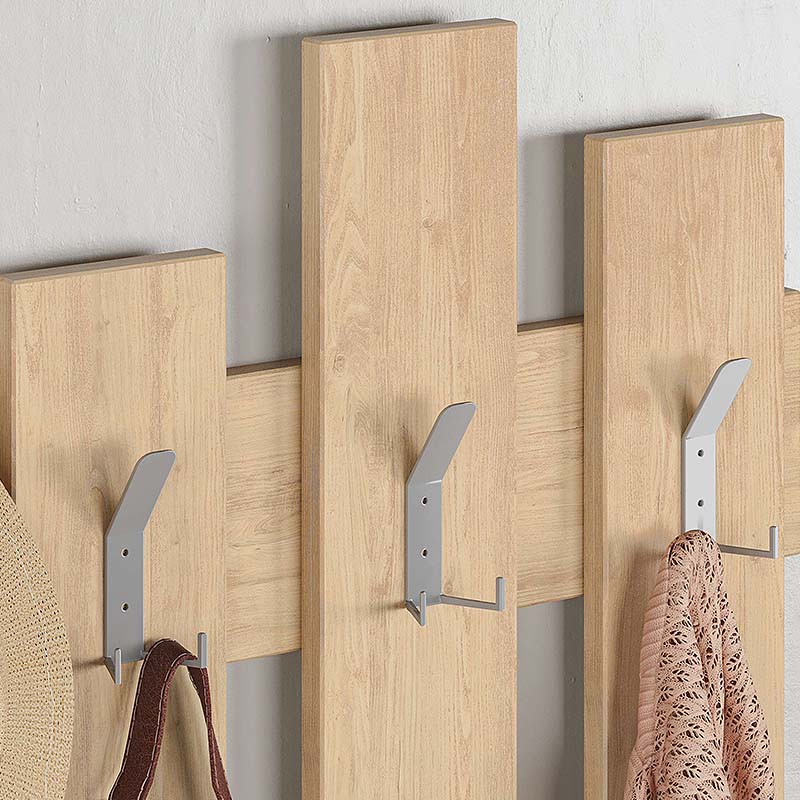 Wall Hanger MODERNO in oak color with eight metal hooks, designed for stylish organization in home or office.